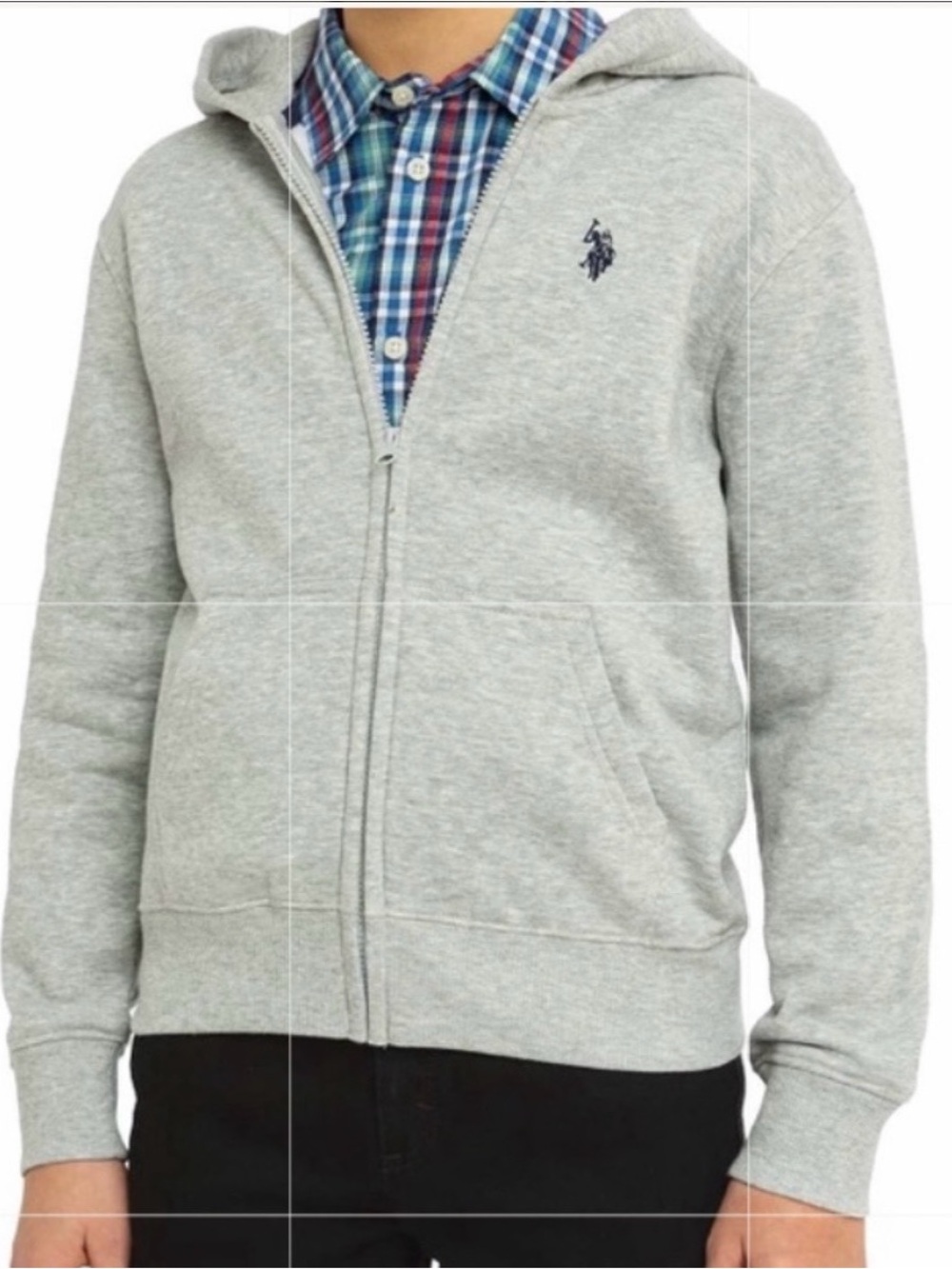 U.S. Polo Assn. Light Gray Hooded Full-Zip Sweatshirt with Logo
